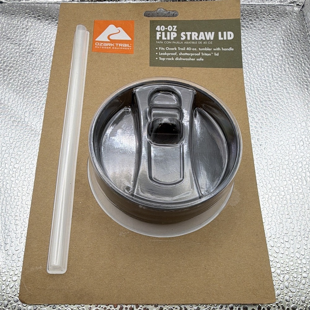 Ozark Trail 40 oz Flip Straw Lid Replacement Cap w/ Straw, Black/Clear 2pc